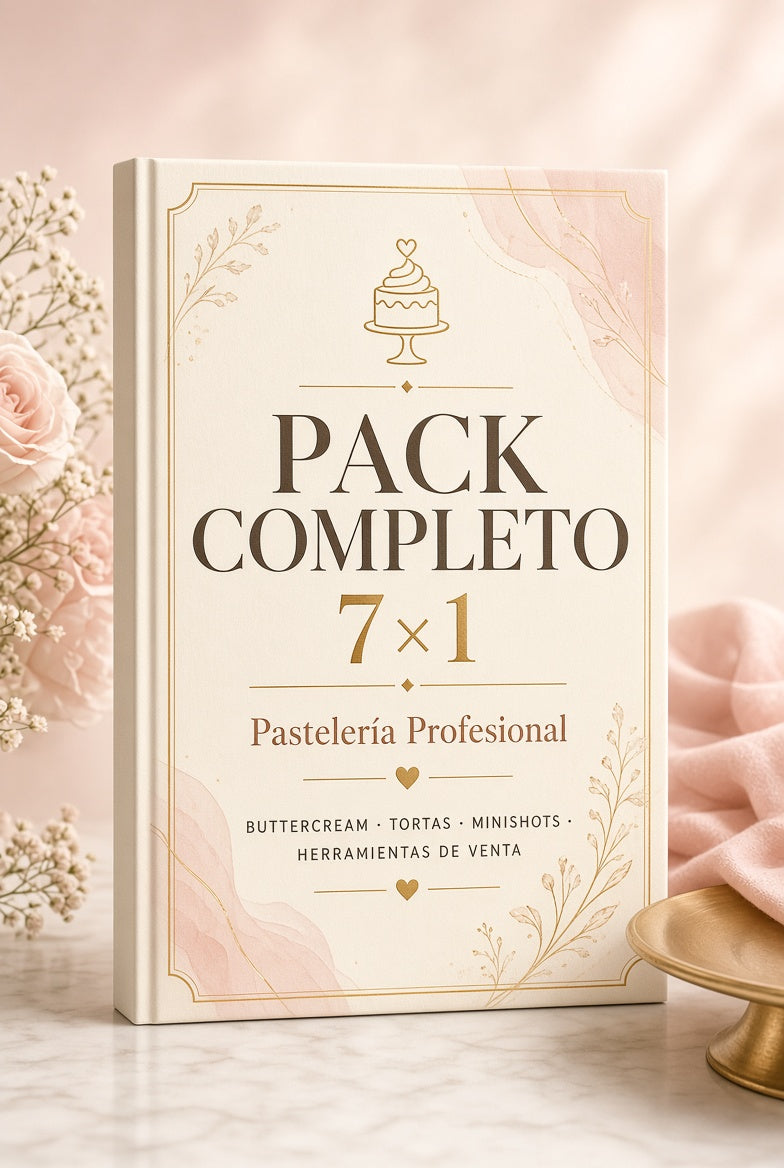 Pack Completo 7×1 – Pastelería Profesional (Buttercream + Tortas + Minishots + Herramientas de Venta)